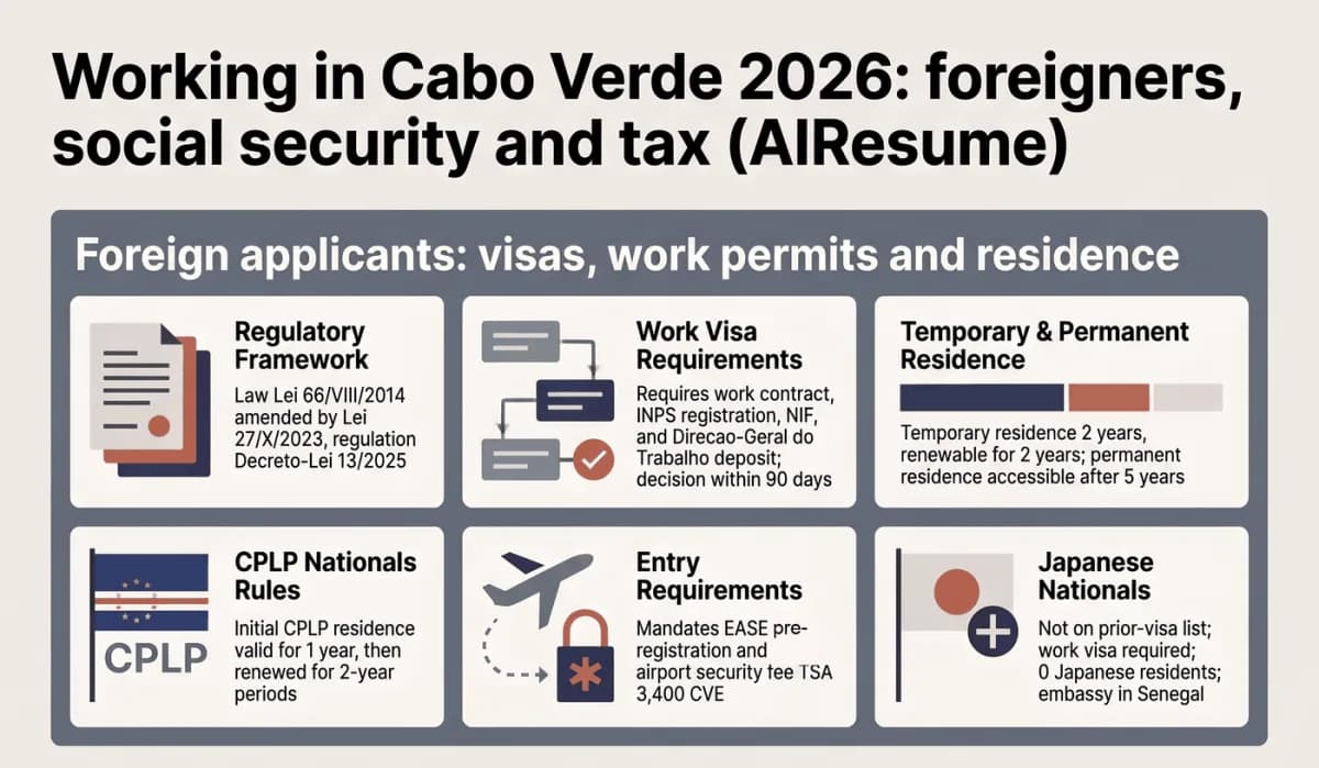 วีซ่าทำงานและการพำนักในกาบูเวร์ดี 2026: Lei 66/VIII/2014 บัตรพำนักสองปี ห้าปีสู่การพำนักถาวร เส้นทาง CPLP การลงทะเบียนล่วงหน้า EASE และค่าธรรมเนียมสนามบิน 3,400 CVE