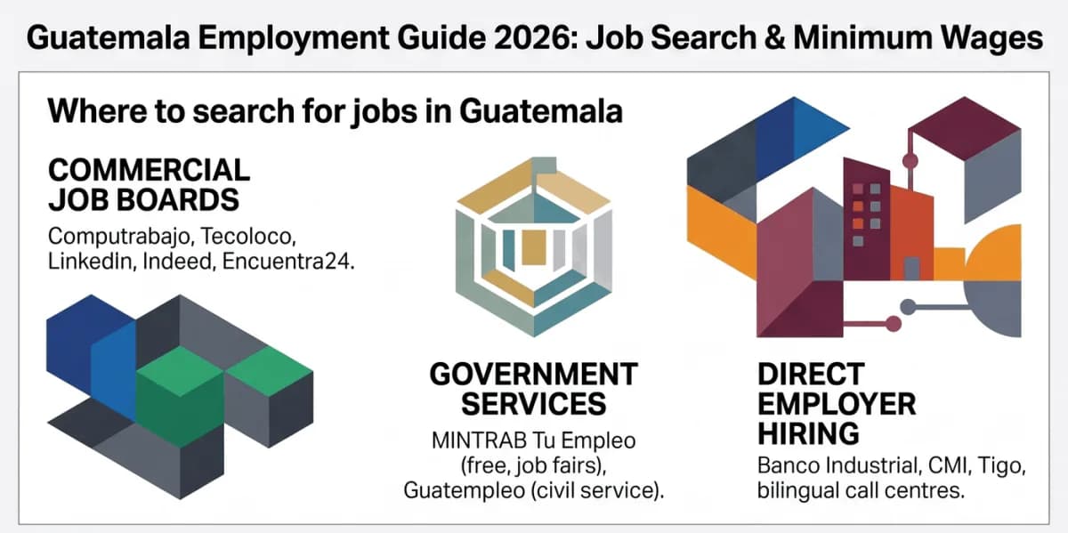 Tempat mencari kerja di Guatemala: Computrabajo, Tecoloco, LinkedIn, MINTRAB Tu Empleo, Guatempleo, dan situs karier pemberi kerja