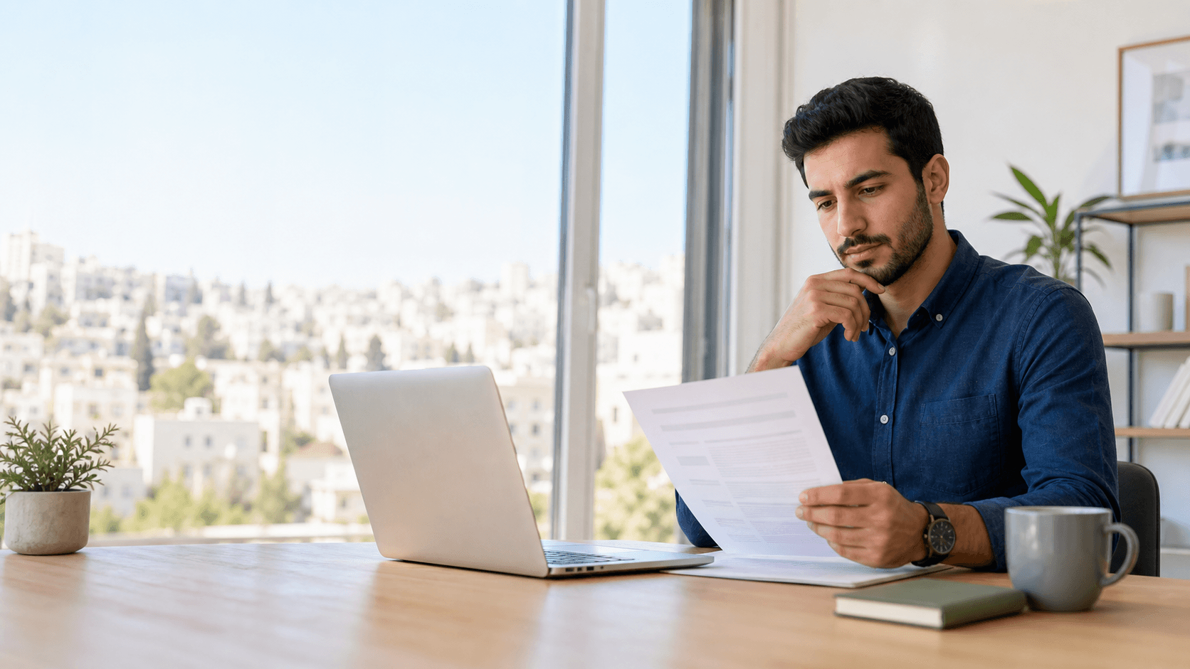 job seeker reviewing a CV in an Amman workspace