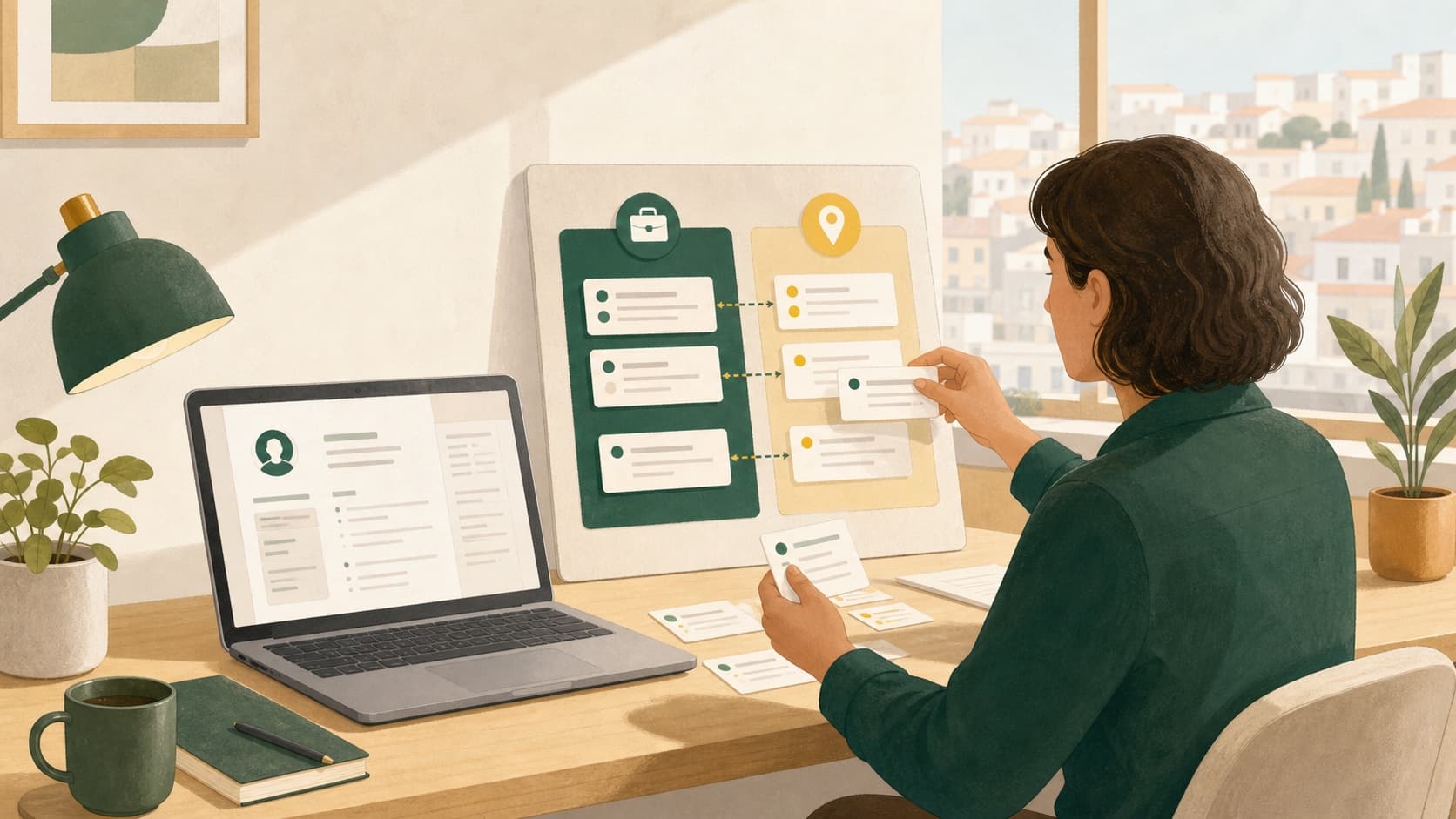 A master career profile being mapped into two tailored Portugal CV versions