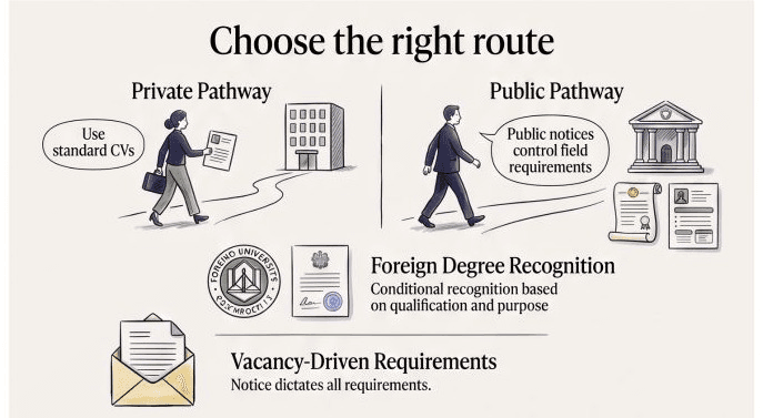 Parcours de candidature privés et publics au Portugal, avec reconnaissance conditionnelle des diplômes étrangers