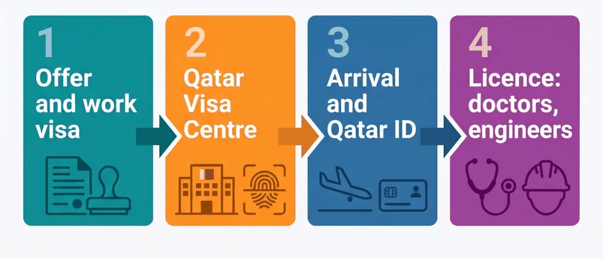 ผู้สมัครต่างชาติได้รับการจ้างในกาตาร์อย่างไร: ข้อเสนองาน Qatar Visa Centre การเดินทางมาถึงและ Qatar ID การออกใบอนุญาต