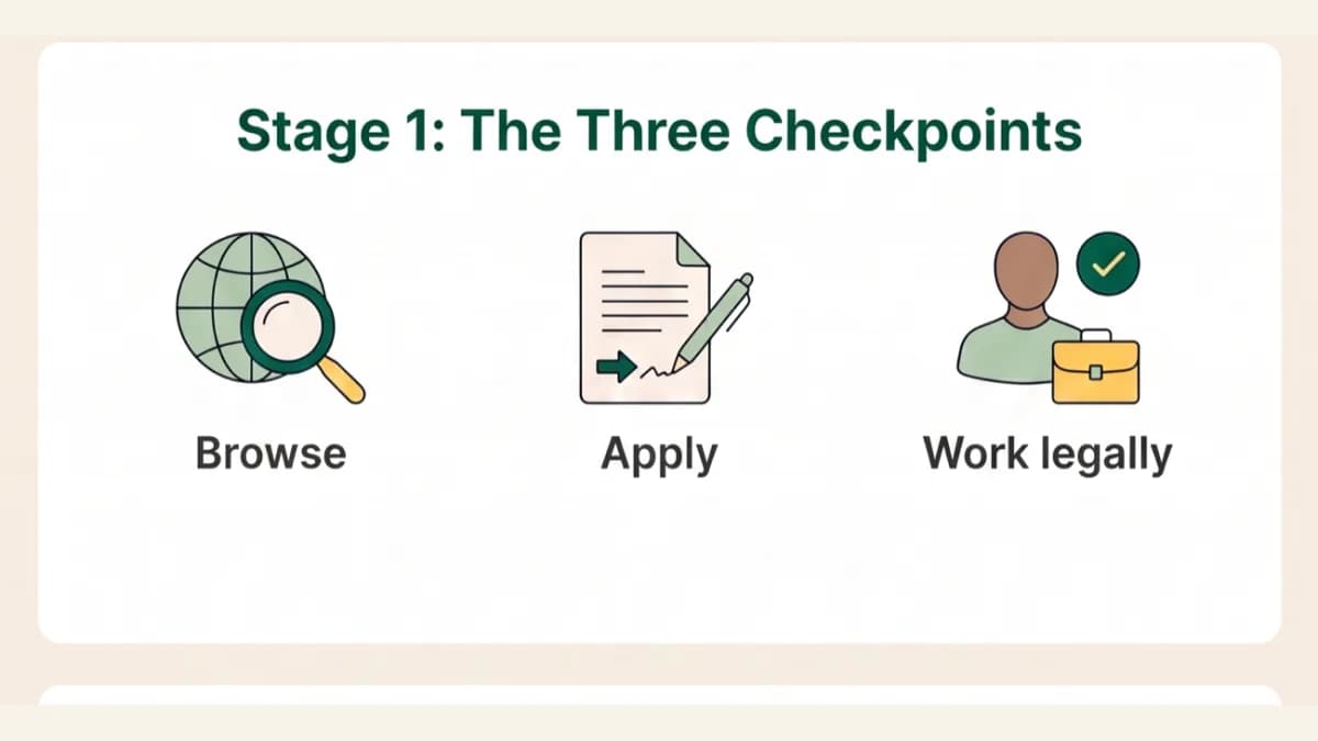 Three checkpoints for a foreign applicant in Uruguay: browse vacancies, apply, and confirm the legal route to work