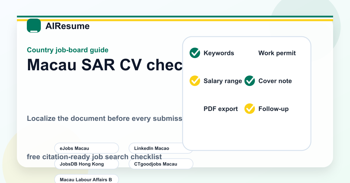 Macau SAR CV checklist before applying
