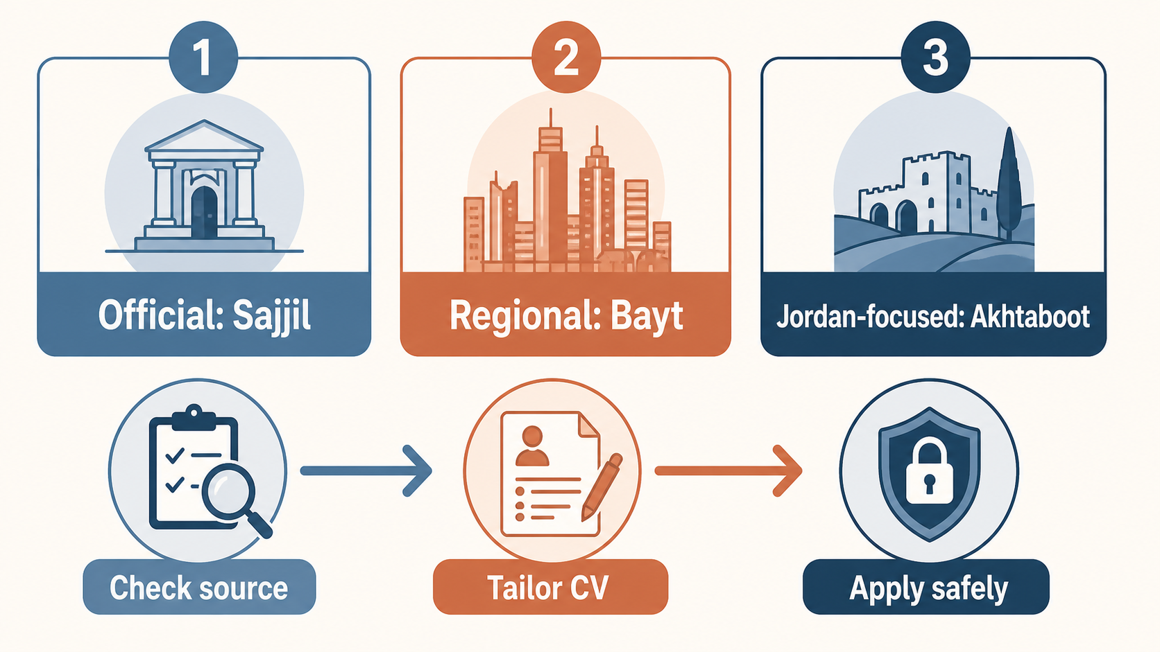 Source-based editorial infographic showing the three channel types and a safe workflow